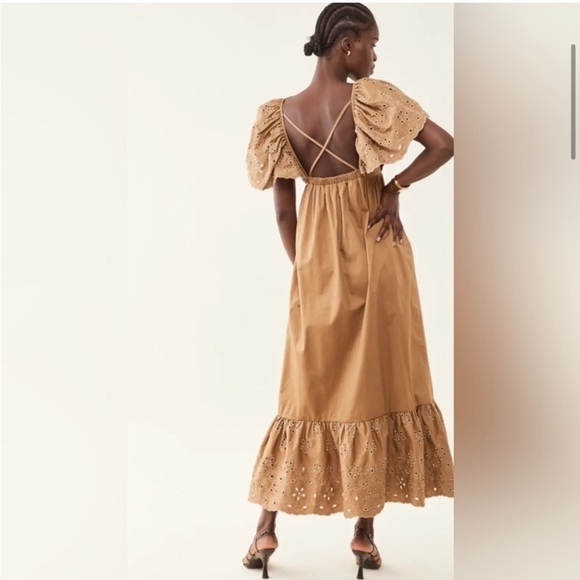 NWT En Saison Flutter Sleeves Eyelet Maxi Dress in Natural - Picture 4 of 13